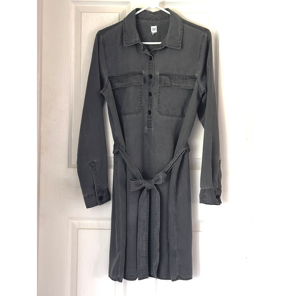 Gap Womens Gray Lyocell Long Sleeve Utility Shirt Dress with Belt Size M
